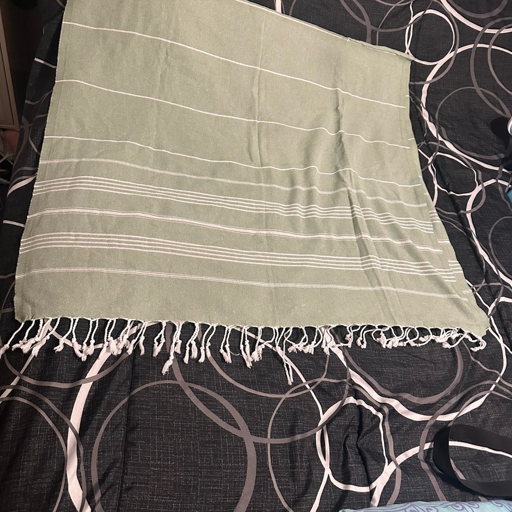 Green Striped Fringe Shaw